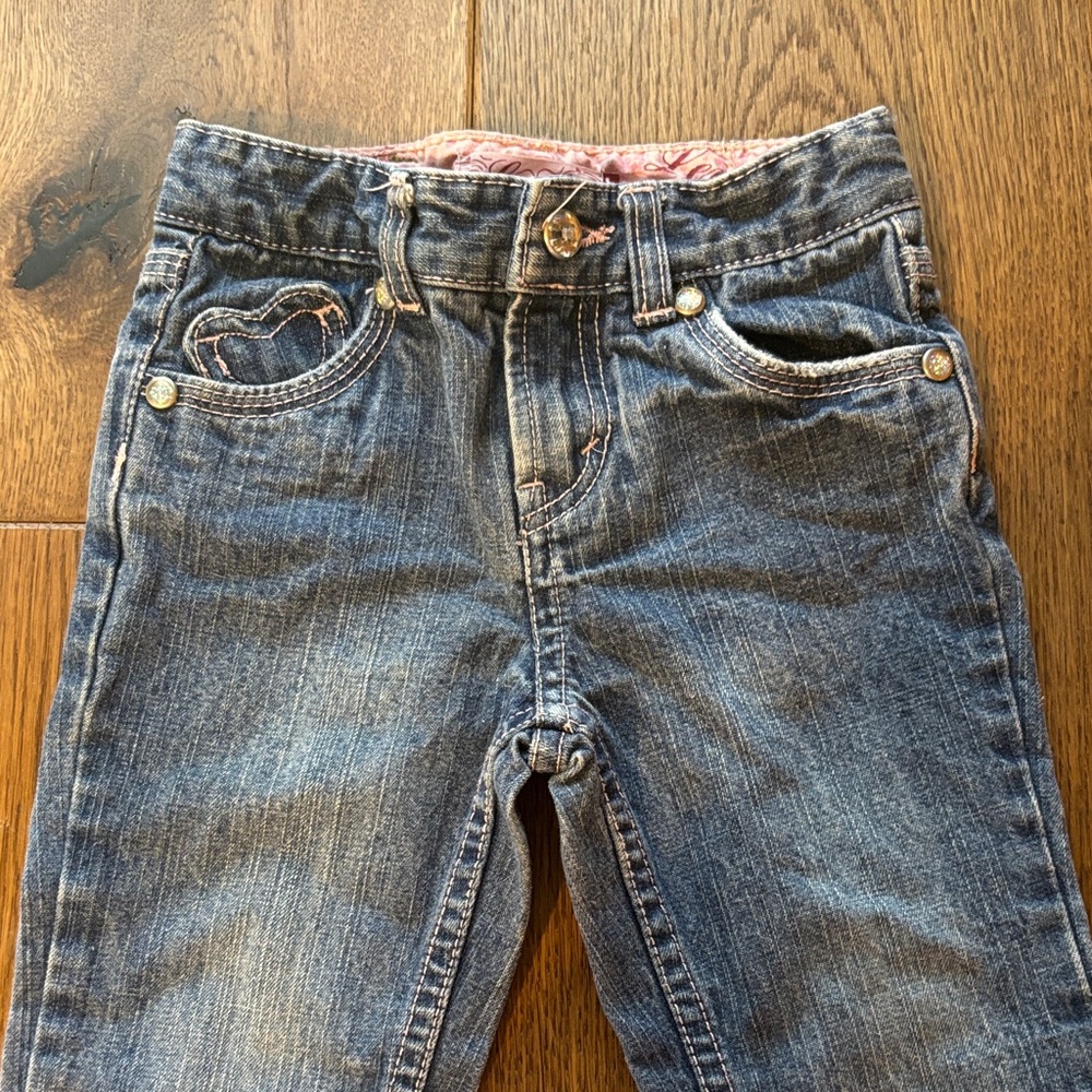 Levi’s Girls' Blue Denim Jeans with Heart Pocket and Pink Paisley Details!